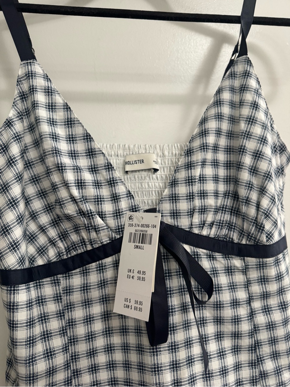 Hollister Navy and White Gingham Tie-Front Cami Romper - Picture 3 of 3